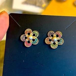 Chilean 925 silver enamel sealed colorful earrings